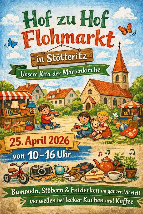 Eine Flohmarkt Flyer mit KI-Illustration
